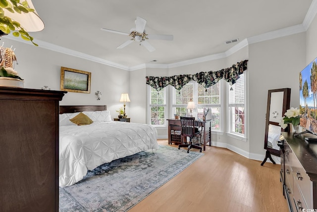 4507 Smilax Pl, Murrells Inlet, SC 29576 - bedroom featuring light wood-type flooring, ceiling fan, and crown molding