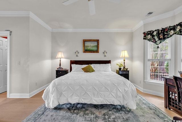 4507 Smilax Pl, Murrells Inlet, SC 29576 - bedroom with light wood-type flooring, crown molding, and ceiling fan