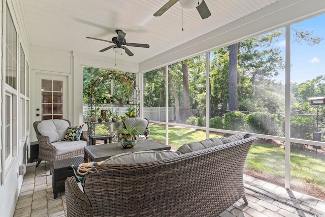 4002 Bayfield Loop, Murrells Inlet, SC 29576 - sunroom featuring ceiling fan and an outdoor hangout area