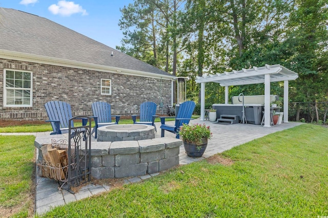 4002 Bayfield Loop, Murrells Inlet, SC 29576 - view of patio / terrace featuring a hot tub, a fire pit, and a pergola