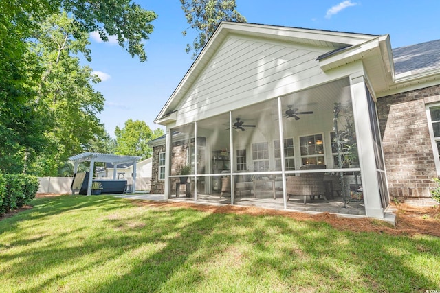 4002 Bayfield Loop, Murrells Inlet, SC 29576 - back of house featuring a pergola, ceiling fan, a patio, and brick siding