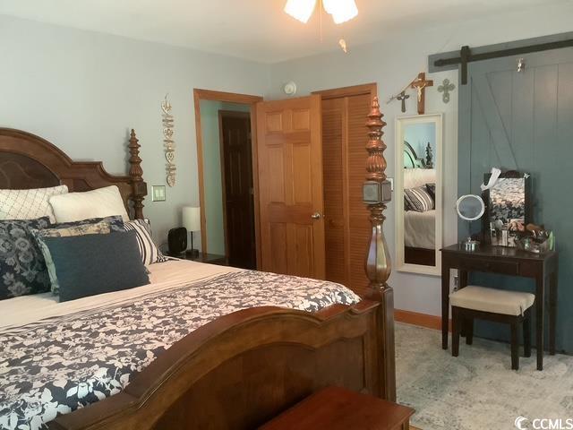 390 Boundary Ave, Murrells Inlet, SC 29576 - bedroom with a barn door and carpet floors