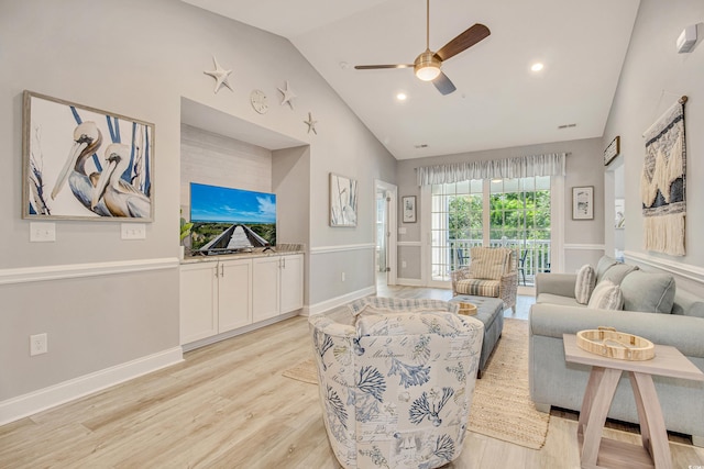 6203 Catalina Dr Unit 935, North Myrtle Beach, SC 29582 - living area featuring lofted ceiling, light wood-style flooring, ceiling fan, and recessed lighting