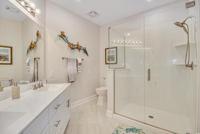 6203 Catalina Dr Unit 935, North Myrtle Beach, SC 29582 - bathroom featuring a stall shower, double vanity, and tile patterned floors