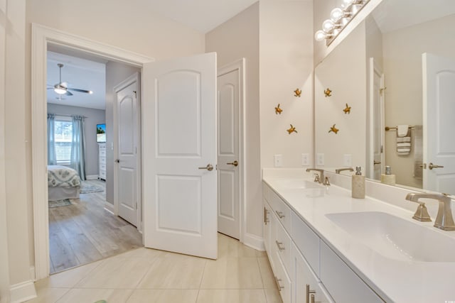 6203 Catalina Dr Unit 935, North Myrtle Beach, SC 29582 - ensuite bathroom featuring double vanity, tile patterned floors, and a ceiling fan