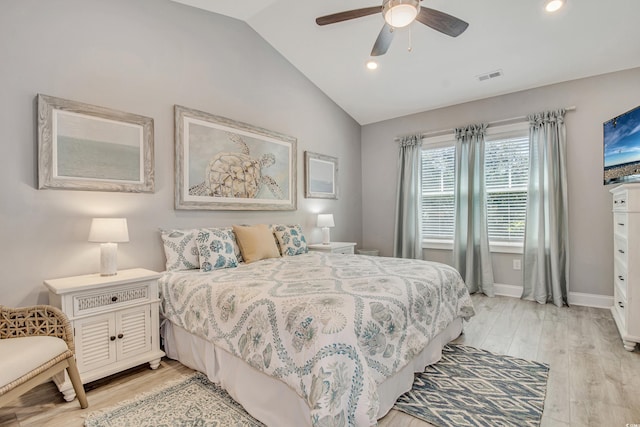 6203 Catalina Dr Unit 935, North Myrtle Beach, SC 29582 - bedroom with lofted ceiling, light wood-style flooring, recessed lighting, and ceiling fan