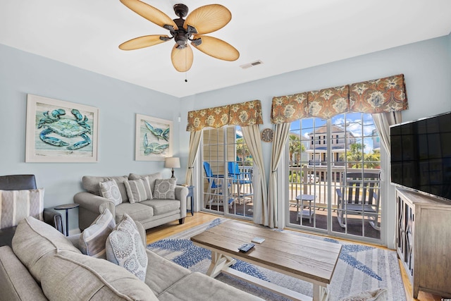 1020 Ocean Blvd S Unit A, Surfside Beach, SC 29575 - living room featuring ceiling fan and wood finished floors