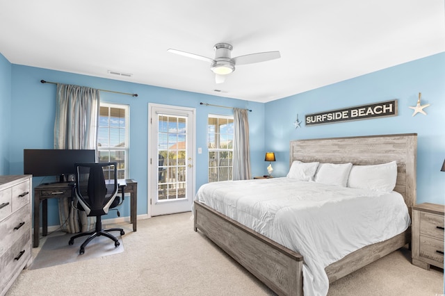 1020 Ocean Blvd S Unit A, Surfside Beach, SC 29575 - carpeted bedroom with access to outside, a desk, and ceiling fan