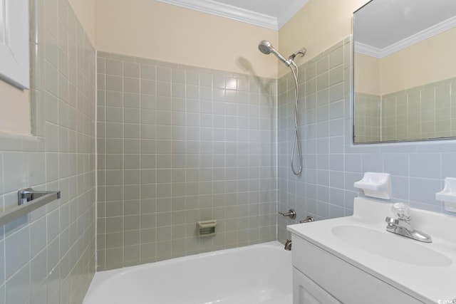 3748 Otter St Unit 3748, Myrtle Beach, SC 29577 - full bathroom featuring crown molding, shower / tub combination, vanity, and tile walls