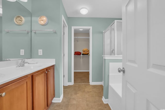 244 Devonbrook Pl, Longs, SC 29568 - bathroom with an enclosed shower, a bathtub, a walk in closet, double vanity, and tile patterned floors