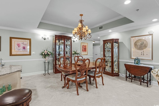 9547 Edgerton Dr Unit 405, Myrtle Beach, SC 29572 - dining space featuring crown molding, a chandelier, recessed lighting, and light tile patterned floors