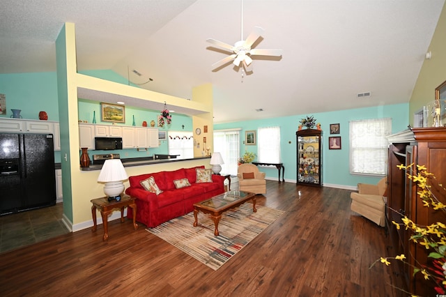 144 Balsa Dr, Longs, SC 29568 - living room featuring ceiling fan, wood finished floors, and high vaulted ceiling