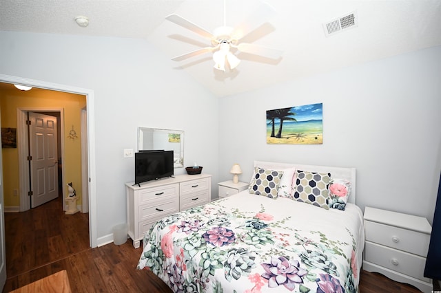 144 Balsa Dr, Longs, SC 29568 - bedroom with dark wood finished floors, lofted ceiling, and ceiling fan