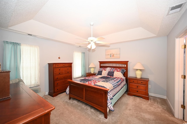144 Balsa Dr, Longs, SC 29568 - carpeted bedroom with ceiling fan, a raised ceiling, and a textured ceiling