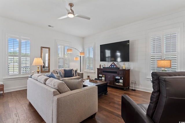 1524 Sayebrook Pkwy, Myrtle Beach, SC 29588 - living room featuring dark wood-style flooring and a ceiling fan