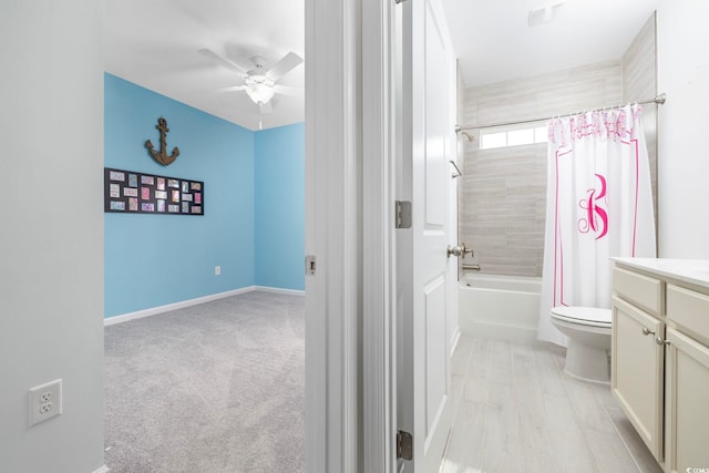 219 Glenmoor Dr, Conway, SC 29526 - bathroom with vanity, a ceiling fan, and shower / tub combo