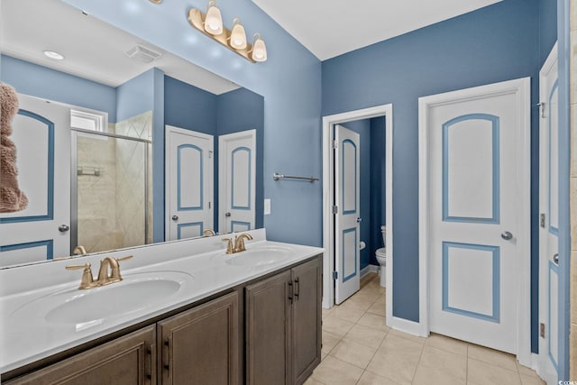 2781 Desert Rose St, Little River, SC 29566 - full bathroom with double vanity, a shower stall, and tile patterned floors