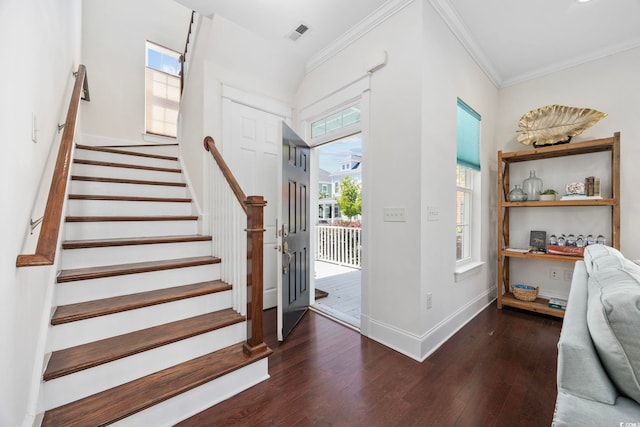 1348 Peterson St, Myrtle Beach, SC 29577 - entryway featuring wood finished floors, crown molding, and stairs