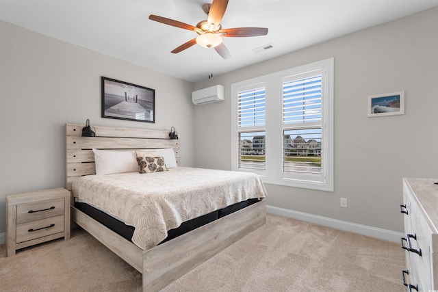 5304 Sea Coral Way N, Myrtle Beach, SC 29582 - bedroom with a wall mounted air conditioner, light colored carpet, and ceiling fan