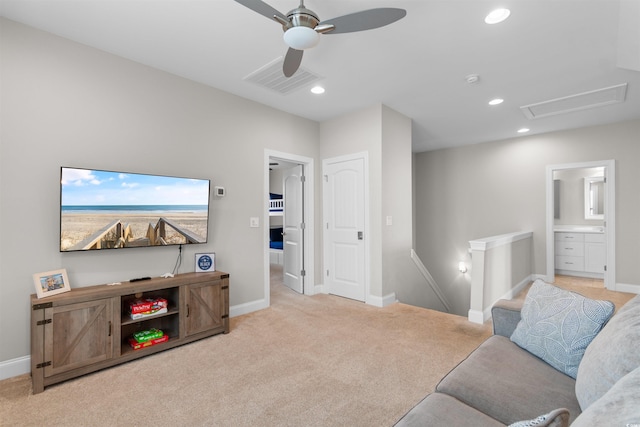 5304 Sea Coral Way N, Myrtle Beach, SC 29582 - living room featuring carpet, ceiling fan, and recessed lighting