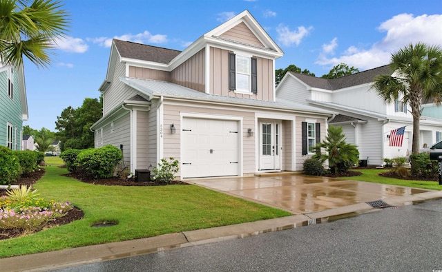 5304 Sea Coral Way N, Myrtle Beach, SC 29582 - traditional-style home with board and batten siding, a front yard, a garage, and concrete driveway