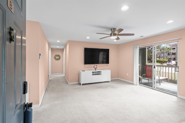 251 Myrtle Greens Dr Unit B, Conway, SC 29526 - unfurnished living room featuring light carpet, ceiling fan, and recessed lighting