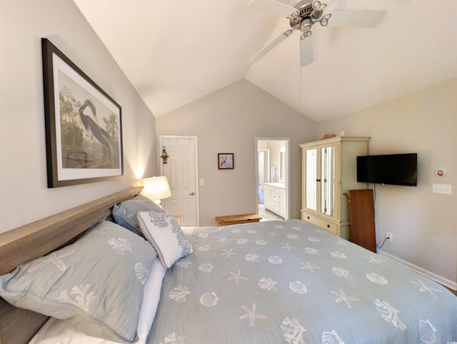 50 Pawleys Place Dr Unit 50, Pawleys Island, SC 29585 - bedroom featuring lofted ceiling, a ceiling fan, and connected bathroom