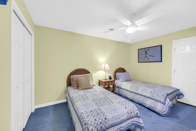 312 42nd Ave N Unit B2, North Myrtle Beach, SC 29582 - bedroom featuring dark carpet, a closet, and a ceiling fan