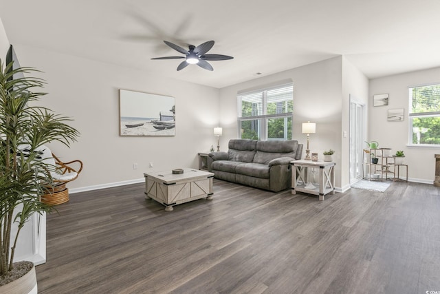688 Wallace Dr, Little River, SC 29566 - living area featuring dark wood-style floors and ceiling fan