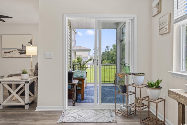 688 Wallace Dr, Little River, SC 29566 - entryway with wood finished floors and a ceiling fan