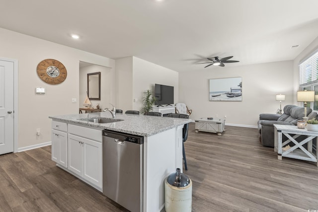 688 Wallace Dr, Little River, SC 29566 - kitchen with dishwasher, open floor plan, dark wood-style flooring, and recessed lighting