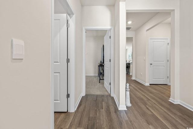 688 Wallace Dr, Little River, SC 29566 - corridor featuring dark wood-type flooring and recessed lighting