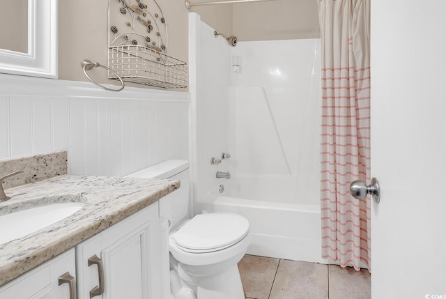 401 Hillside Dr N Unit 2F, North Myrtle Beach, SC 29582 - full bath featuring a wainscoted wall, shower / tub combo, vanity, and tile patterned floors