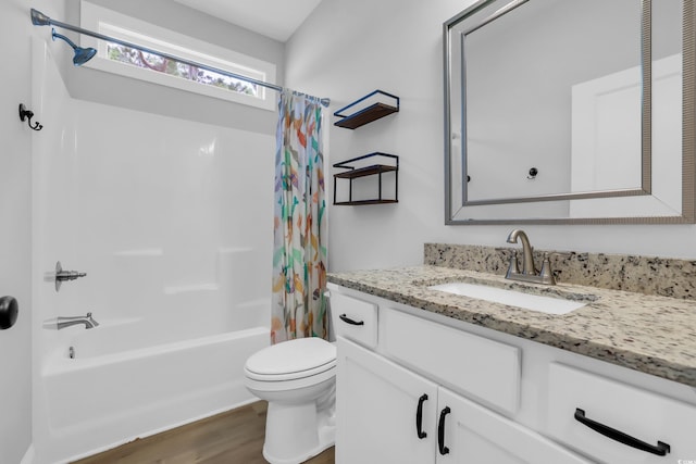 529 Oak Lawn Rd, Georgetown, SC 29440 - bathroom featuring vanity, shower / bath combination with curtain, and wood finished floors