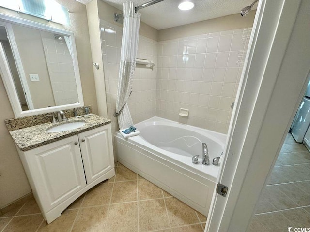 300 N Ocean Blvd Unit 1213, North Myrtle Beach, SC 29582 - full bathroom with shower / bath combo, vanity, tile patterned flooring, and a textured ceiling