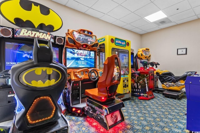 2311 S Ocean Blvd Unit 143, Myrtle Beach, SC 29577 - playroom featuring a drop ceiling and carpet floors