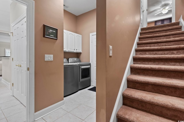 4495 Trotters Ct, Murrells Inlet, SC 29576 - staircase featuring washer and dryer, tile patterned flooring, and ceiling fan