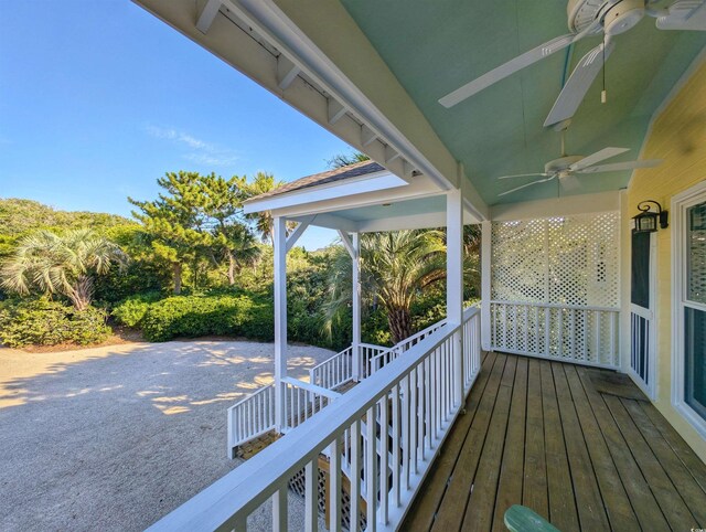 206 Atlantic Ave, Pawleys Island, SC 29585 - wooden terrace with ceiling fan