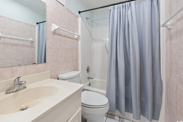 212 N 2nd Ave N Unit 162, North Myrtle Beach, SC 29582 - full bathroom featuring tile walls, vanity, and shower / tub combo with curtain