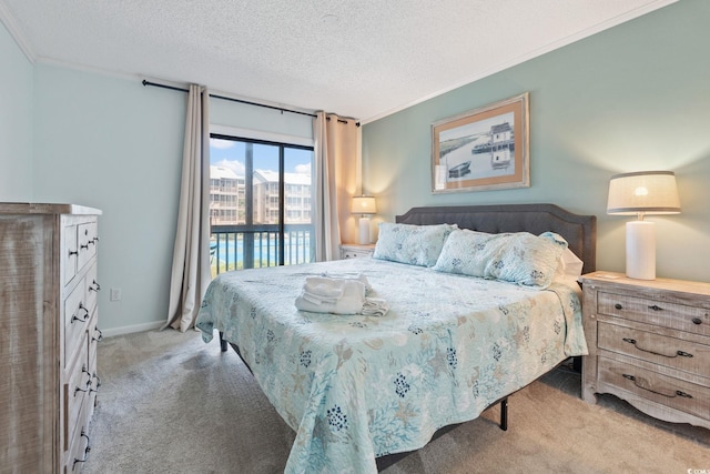 212 N 2nd Ave N Unit 162, North Myrtle Beach, SC 29582 - bedroom with light carpet, access to outside, ornamental molding, and a textured ceiling