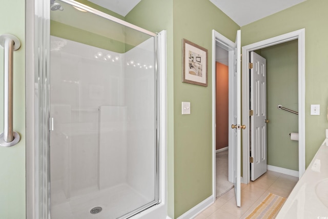 4654 Fringetree Dr Unit 7B, Murrells Inlet, SC 29576 - bathroom with a shower stall, tile patterned floors, and vanity