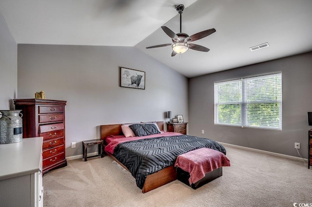 780 Trap Shooter Cir, Longs, SC 29568 - bedroom with light carpet, lofted ceiling, and a ceiling fan