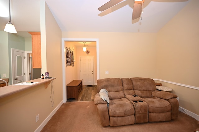 205 Cupola Dr, Longs, SC 29568 - carpeted living area featuring ceiling fan and baseboards