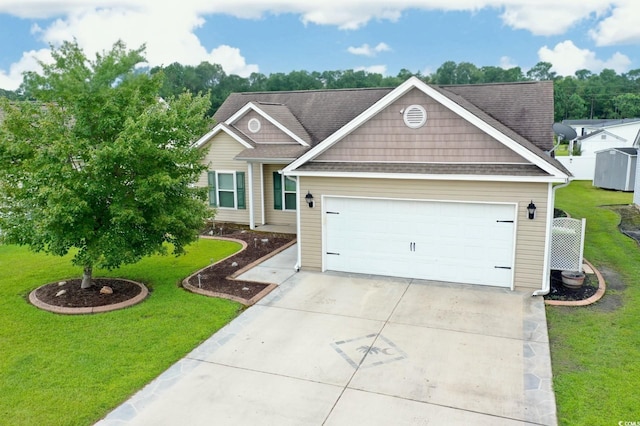 205 Cupola Dr, Longs, SC 29568 - view of front facade with concrete driveway, a front yard, an attached garage, and a shingled roof