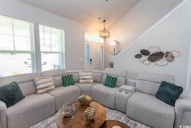 2429 Campton Loop, Conway, SC 29527 - living room with vaulted ceiling and a chandelier