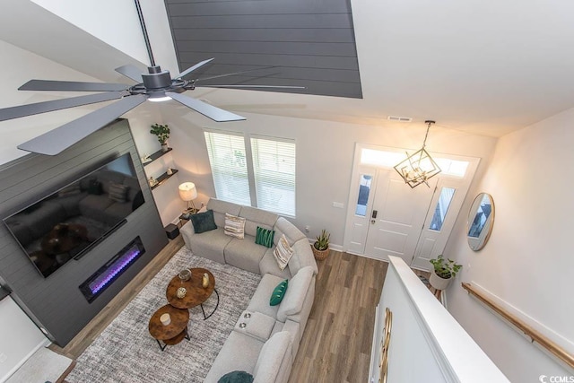 2429 Campton Loop, Conway, SC 29527 - living room featuring wood finished floors, a chandelier, and a ceiling fan