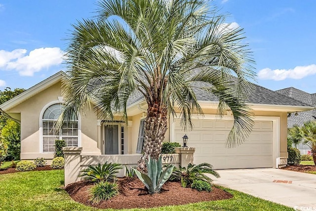 7977 Leeward Ln, Murrells Inlet, SC 29576 - view of front of house featuring driveway, a garage, and stucco siding