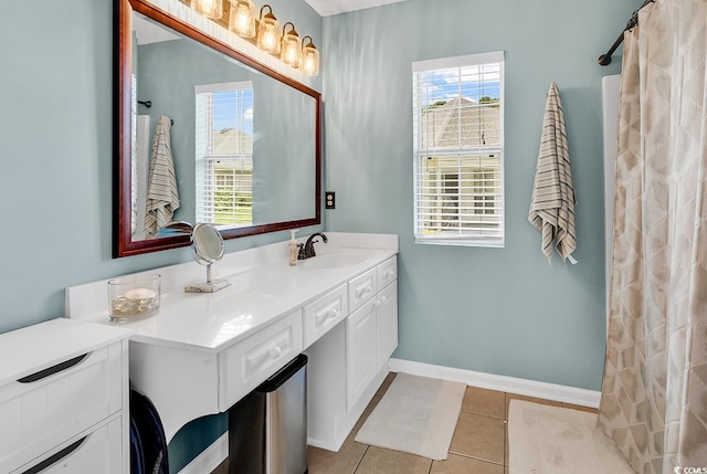 7977 Leeward Ln, Murrells Inlet, SC 29576 - bathroom featuring vanity, tile patterned flooring, and a shower with curtain