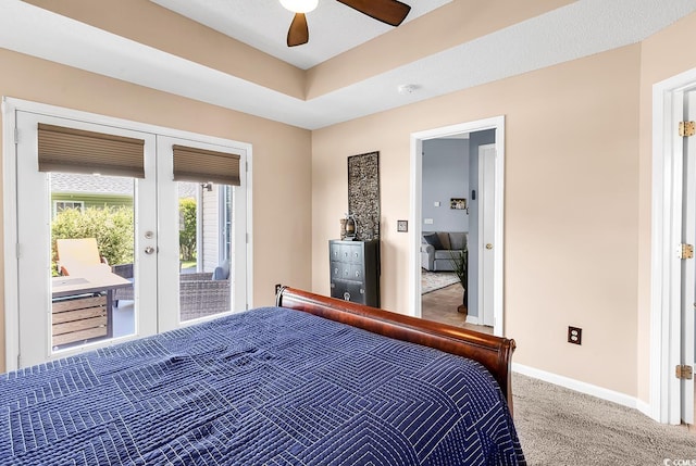 7977 Leeward Ln, Murrells Inlet, SC 29576 - bedroom with french doors, access to outside, carpet, and a ceiling fan