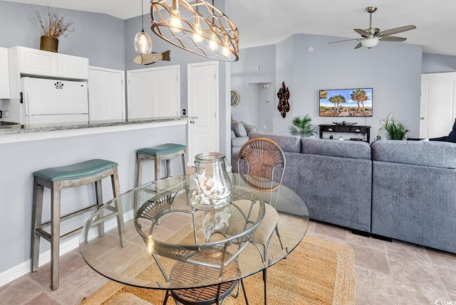 7977 Leeward Ln, Murrells Inlet, SC 29576 - dining space featuring a ceiling fan and high vaulted ceiling